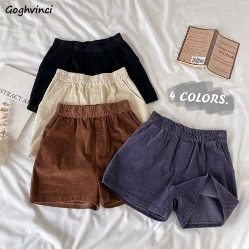 Women Shorts Solid Simple Elastic High Waist Wide Leg Loose Slim Corduroy Retro Casual All-match Korean Fashion Style Daily New