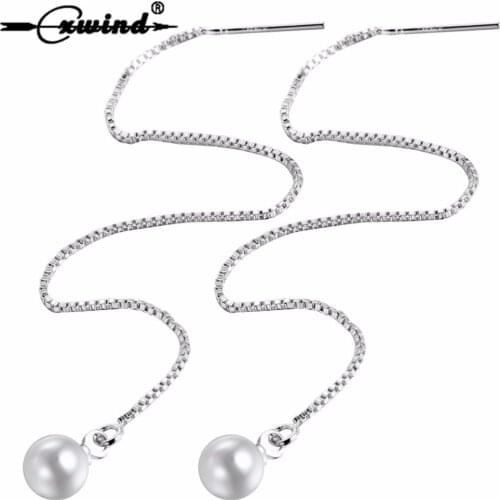 Cxwind Korean White Simulated Pearl Earrings For Women Pendants Long Link Chain Jewelry Ball Dangle Earring Bijoux Femme