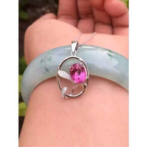 Natural pink topaz gem pendant S925 silver Natural blue topaz Pendant Necklace trendy Flowers thalami women gift jewelry