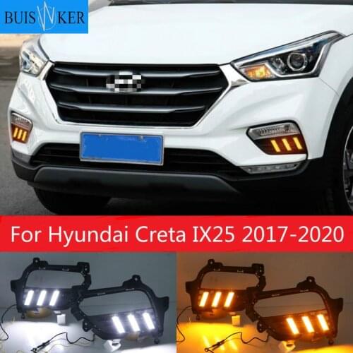 1Pair For Hyundai Creta IX25 2017 2018 2019 2020 DRL LED Daytime Running Light Fog Lamp With Yellow Turn Signal Lamp