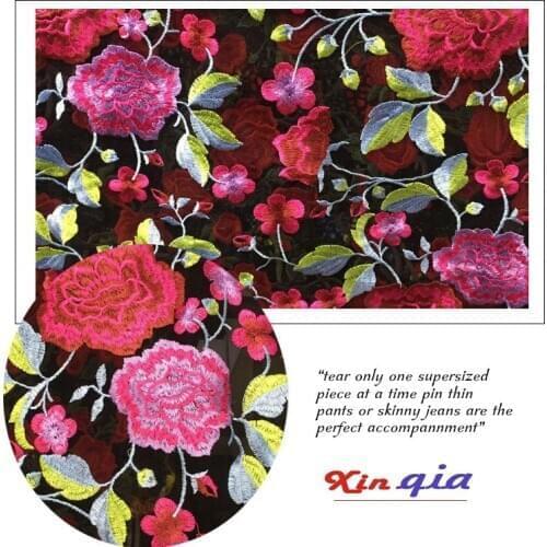 1yard Heavy 2D fine embroidery Rose flowers black mesh lace fabric fashion diy dress fabric X0249