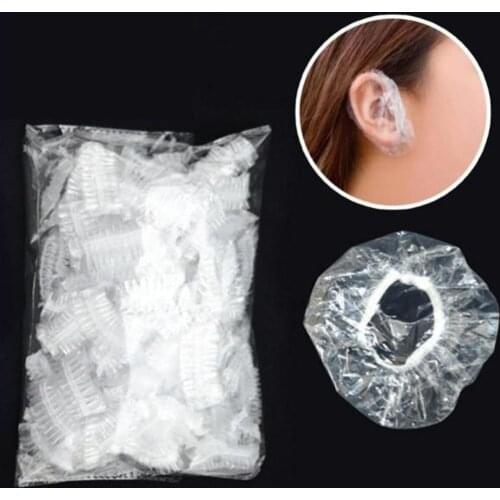 100PCS Disposable Clear Shower Water Ear Protector Cover For Hair Dye Shower Bathing Ear Cover Caps for Salon Barber