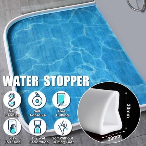 1M/2M Silicone Bathroom Water Stopper Blocker Shower Dam Non-slip Dry And Wet Separation Flood Barrier Door Bottom Sealing Strip