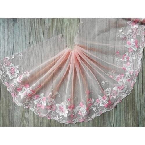 2Yards Light Orange Embroidered Flower Fabrics Embroidery Lace Trims 21cm Width Mesh Tulle Sewing Applique Dress Decoration