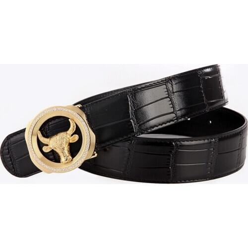 2021 New MENS Stainless steel bull buckle belt Leisure cowskin leather crocodile pattern fashion famous luxury mens pants belt
