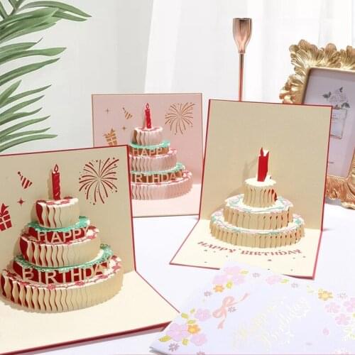 3D Popup Cards Birthday Card for Girl Kids Cake Decoration Postcards Paper Wedding Party Invitation Letter Handcrafted Gifts