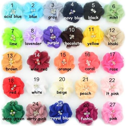 50pcs/ lot Cute Pearl Rhinestone Chiffon flowers Littles Hair Accessories DIY Flower Bouquet Flowers Decorations