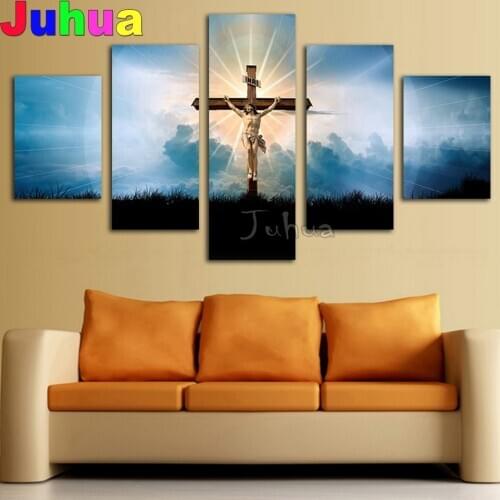5d diamond painting full square/round 5 Pieces Religious Jesus Pictures Diamant Painting 3D Diamond Embroidery Multi Panel