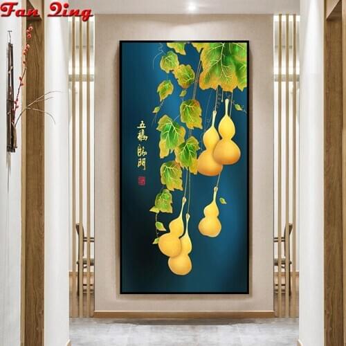 DIY 5D Diamond Embroidery Mosaic Painting Cross Stitch Full Rhinestone 5 Blessings Gold Gourds Ricch Sale Decoration Gift
