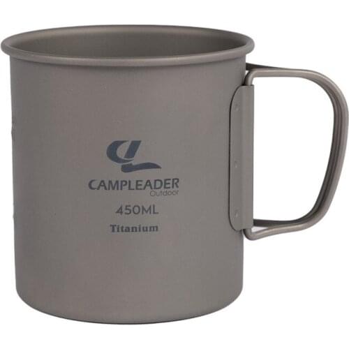 CampLeader 450Ml Titanium Cup Folding Handle Camping Cup Tea Coffee Water Wine Mug for Outdoor Travel Hiking Picnic Camping