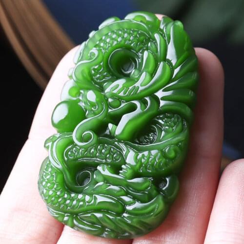 Dragon Green Jade Pendant Necklace Chinese Hand-Carved Natural Fashion Charm Jewellery Amulet Accessories for Men Women Gifts
