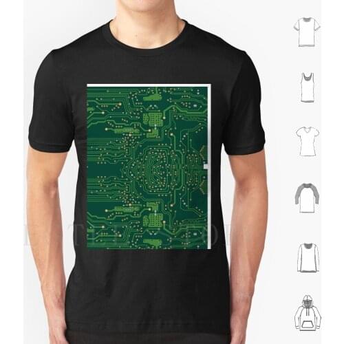 Computer Motherboard Pattern T Shirt Diy Big Size 100% Cotton Computer Cpu Motherboard Electronics Circuits Green Gold Silver