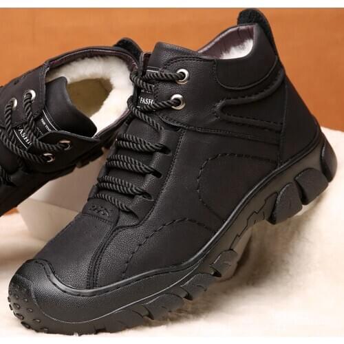 Cotton shoes mens winter plus plus thick warm mens leather wool anti-ski boots high help climbing cotton shoes men