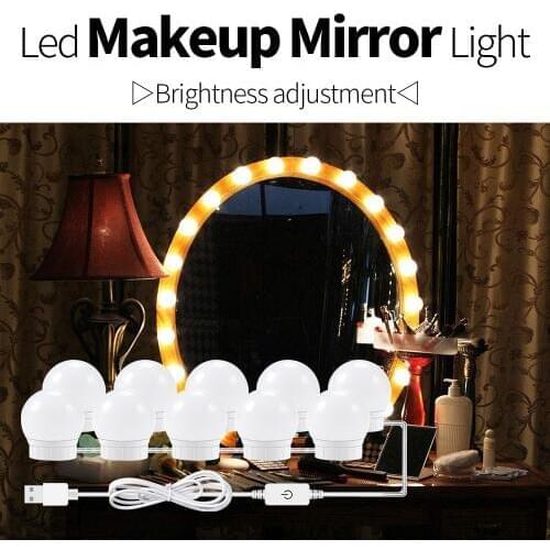 Makeup Mirror Vanity LED Light Bulbs Kit 6 10 14PCS USB 12V Cosmetic Lighted Dressing Table Make up Mirror Bulb Lamp 12W 16W 20W
