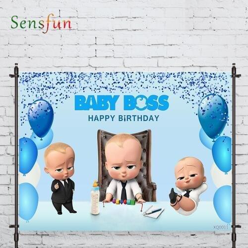 LEVOO Photography Backdrop Balloon Baby Boss Birthday Party Blue Backdrop Photocall Photobooth Studio Shoot Fabric
