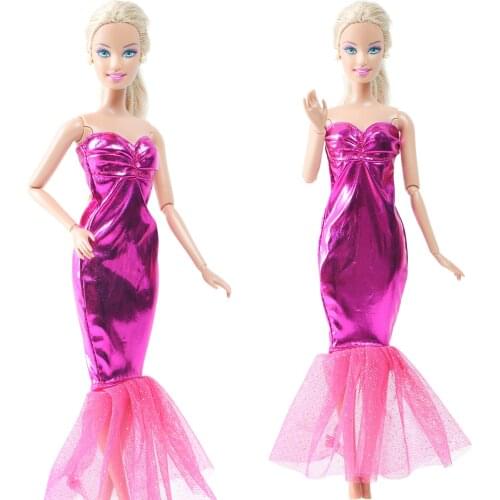 Fashion Doll Princess Dress Shiny Lace Long Gown Dinner Party Wear Outfit Clothes for Barbie Doll Accessories Kids Gifts Toy