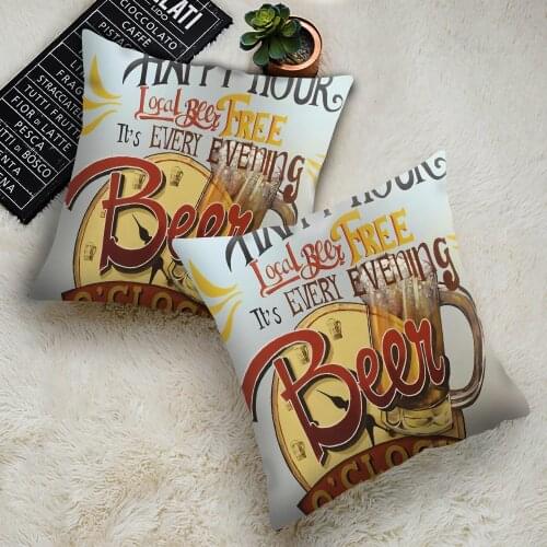 MTMETY Retro Poster Cushion Cover Watercolor Bar Cold Beer Pillow Case Decor Home Decoration Pillowcase Sofa Decorative Pillow