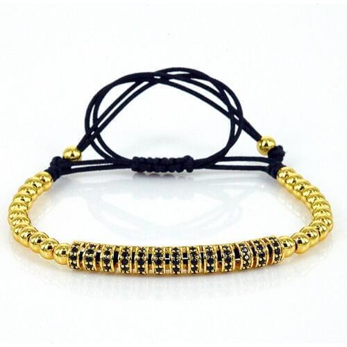 Anil Arjandas Men Bracelets 24K Rose Beads Micro Pave Black CZ Beads Braiding Macrame Women Bracelet Pulseira Feminina
