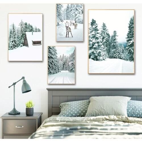 Snow Storm Animal Elk Landscape Picture for Living Room Bedroom Printing Art Wall Poster Nordic Home Decoration Canvas Painting