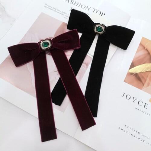 New Arrival Big Bowknot Woman Bowtie Shiny Rhinestone Simple Bow Tie Fashion Accessories Trendy Shirt Brooch