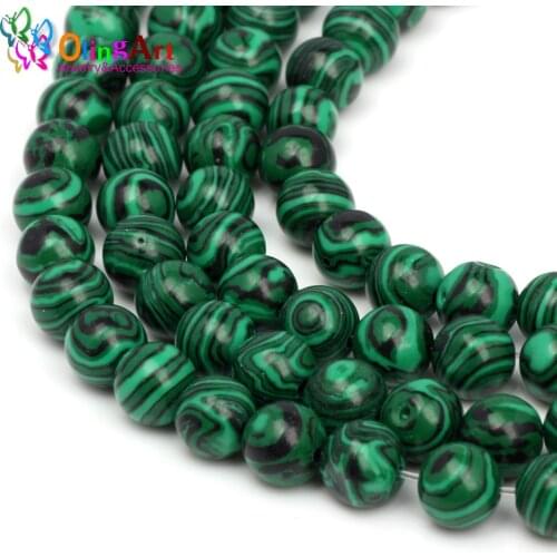 OlingArt natural green malachite 8mm 40PCS round european beads stone for jewelry making DIY Necklace bracelet earrings
