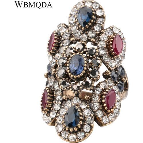 Unique Big Crystal Ring Antique Gold Vintage Jewelry Fashion Turkey Wedding Rings For Women Trending Products 2018 Free Shipping