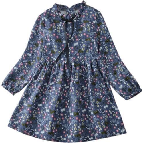 Autumn Baby Kids Girls Clothes Baby Children Floral Ruffled Long-sleeved Cotton Dress Outfits