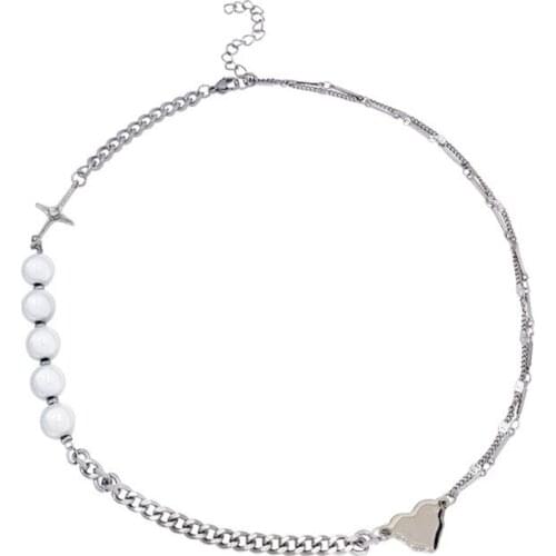 Bead Choker Fluorescent Pearls for Women Girls Asymmetric Stitching Chain Necklace Jewelry for Night Clubs Daily Life