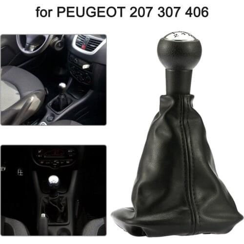 New KKMOON 5 Speed Gear Shift Knob Gearstick Gaiter Boot Leather Rubber Leather Replacement Kit for PEUGEOT 207 307 406 SI-A0233