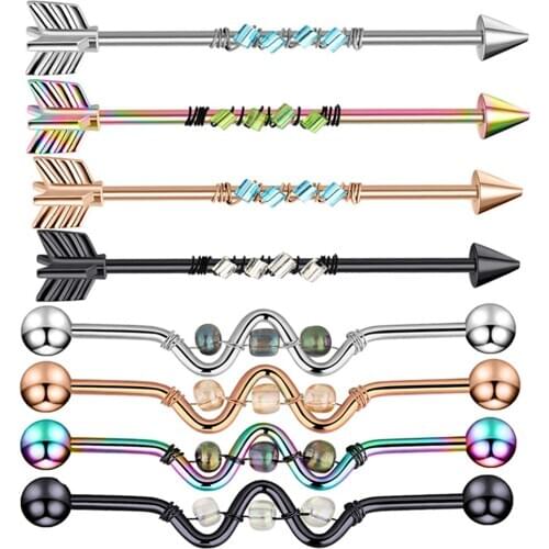 1pc Steel Industrial Earring Piercing Industrial Barbells Bar Scaffold Ear Cartilage Helix 14G Gold Silver color Body Jewelry