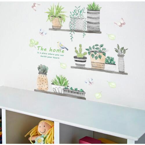 Green Plant Potted Flower Pot Set DIY Wall Decals/Adhesive kitchen Wall Sticker Art Bathroom Windows Decor murals
