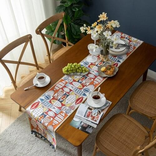 Modern And Fashionable Color Fish Pattern Chenille Table Runner Tassel Edge Jacquard TV Cabinet Decoration Bohemian Table Runner