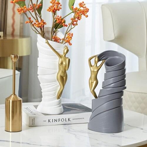 Nordic Light Luxury Creative Resin Art Human Body Vase Living Room Desktop Flower Arrangement Container Dried Flower Vase Decor