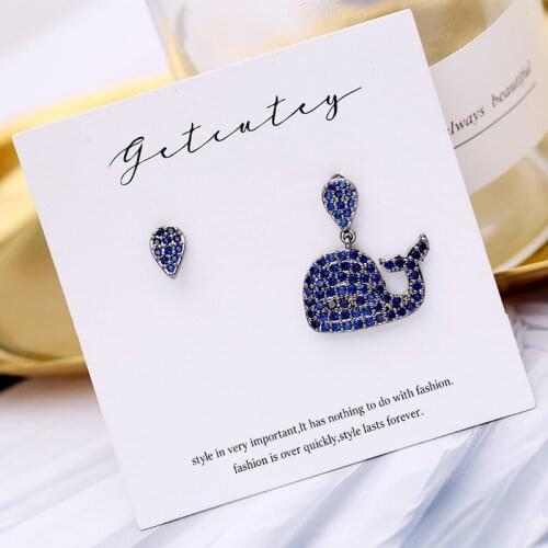 SWOUR New Fashion Jewelry S925 Silver Needle CZ Blue Crystal Lovely Whale Design Mismatched Dangle Earrings Femme S653