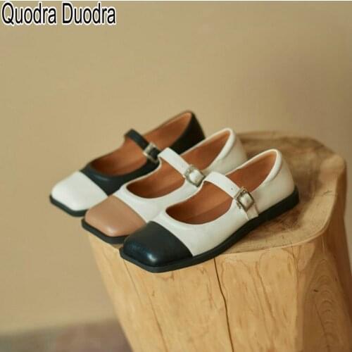 Genuine Leather new Women Pumps Thick Heels Mary Jane Shoes Chunky Square toe solid casual fashion soft female buckle Big Size