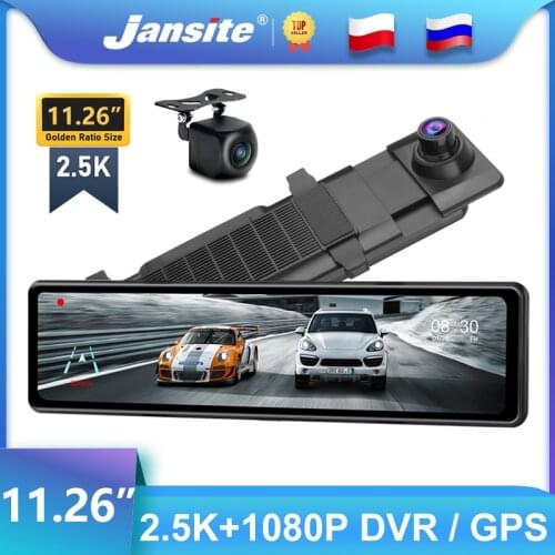 Jansite 11.26 Inch Car DVR 2.5K Mirror Recorder Touch Screen Front Camera Time-lapse Video GPS Track Playback 1080P Rear Camera