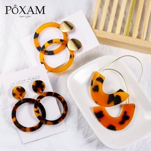 Acrylic Earrings Statement Korean Drop Earrings 2019 For Women Fashion Geometric Round Resin Leopard Earrings Jewelry Brincos