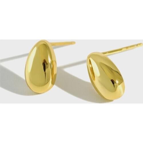 Flyleaf 925 Sterling Silver Stud Earrings For Women Simple Glossy Water Drop Sweet Simple 18k Gold Earings Fashion Jewelry Party