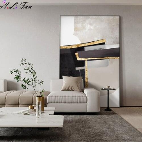 Gold foil modern minimalist atmosphere light luxury sofa background wall painting fashion high-end vertical living room decorati