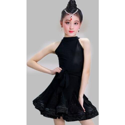 1pcs/lot children latin black dress girl Competition Dress Costumes for Kids Dancing girl cha cha dancing dress
