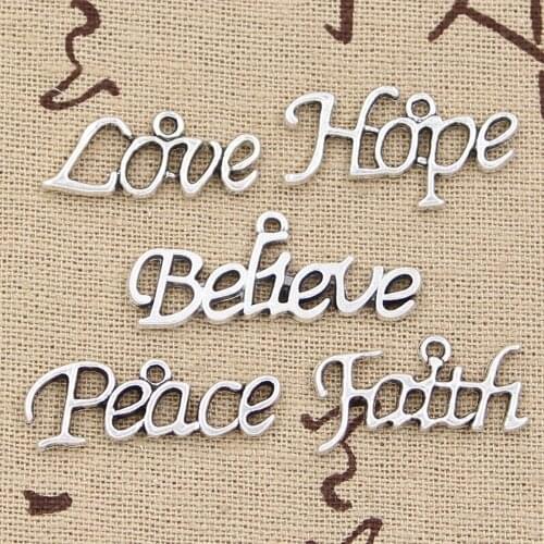 15pcs Charms Believe Hope Peace Love Antique Tibetan Pendant Findings Accessories DIY Vintage Choker Handmade Jewelry