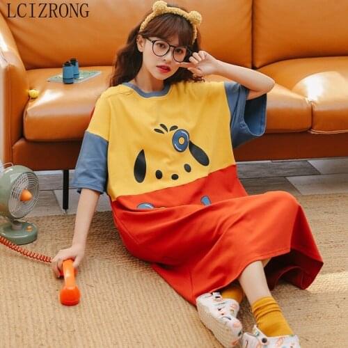 2021 Summer Cartoon Print Loose Women Sleepwear Night Dress Cotton Night Gown Plus Size Women Fashion Homewear Lingerie Dress