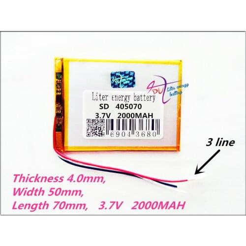 3 line 405070 3.7V 2000MAH PLIB; polymer lithium ion / Li-ion battery for GPS,mp3,mp4,mp5,dvd,dvr,bluetooth,model toy