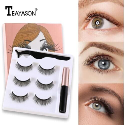 3 Pairs Lashes 3D False Lashes Magnet Mink Lashes Natural Eyelashes Eyeliner Liquid Lash Vendors Eye Makeup Fake Lashes Set