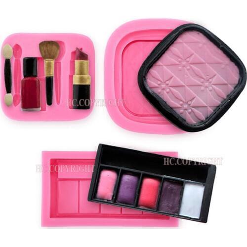 4pcs/1set 3D Fashion Ladies Lip Stick Nail Polish Eyebrow Pencil Make Up Sugarcraft Silicone Cake Fondant Decorating DIY Mold