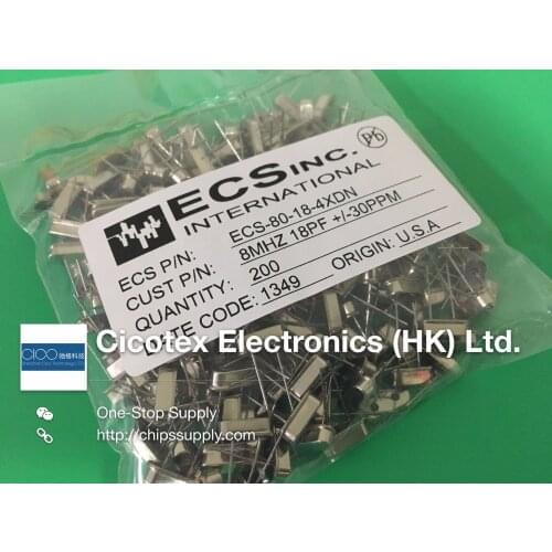 50pcs/lot ECS-80-18-4XDN CRYSTAL 8.0000MHZ 18PF T-H 8MHZ 18PF +-30PPM KV8.000M DIP2 HC49 49S