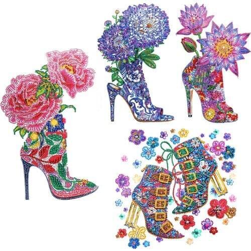 5D Diamond Painting Flowers High-heeled Shoes Kit Special-shaped Diamond Painting DIY Home Decoration Gift Hanging Picture