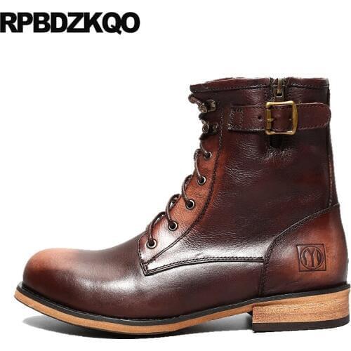 Burgundy Lace Up Handmade Ankle Autumn Short Full Grain Leather Army Brown 2018 Retro Combat Boots Men Shoes Genuine Military