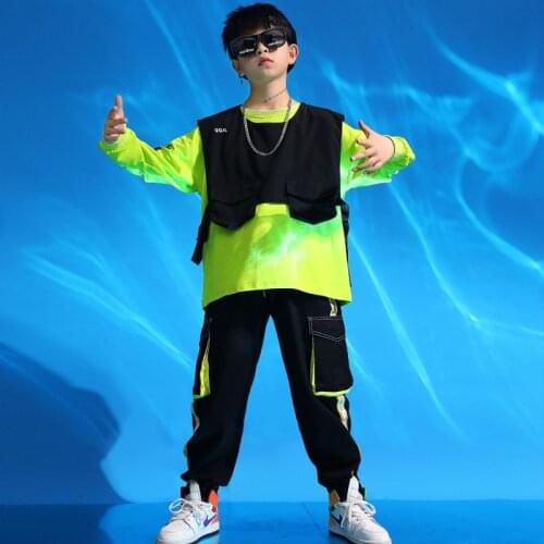 Girls Boys Stage Show Jazz Dance Hip Hop Streetwear Costumes Sports Tracksuit Sets Kids Children Clothes T-shirt Cargo Pant