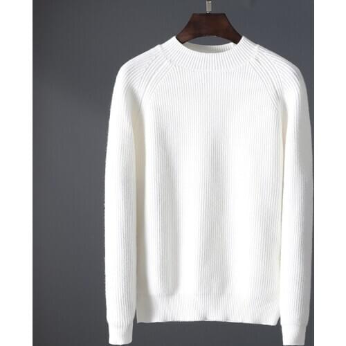 Cashmere knit men sweaters pullovers white solid color Oneck autumn winter thick M-3XL